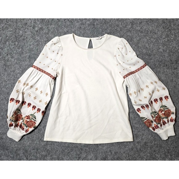 THML Tops - Anthropologie THML Top Blouse Floral Embroidered Puff Sleeves Boho Peasant sz XS
